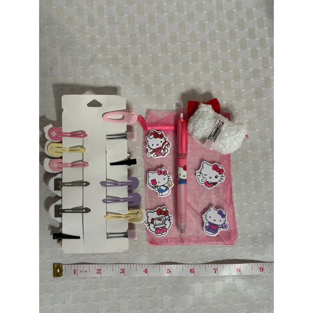 Kawaii Hello Kitty Hair Clips For All Hair Types Anime Pen Stickers Gift Pack